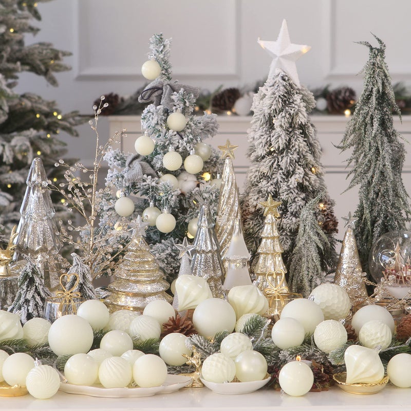 Sea Team 41-Pack Christmas Ball Ornaments with Strings, 60mm/2.36-Inch Medium Size Baubles, Shatterproof Plastic Christmas Bulbs, Hanging Decorations for Xmas Tree, Holiday, Wedding, Party, Cream - Image 3